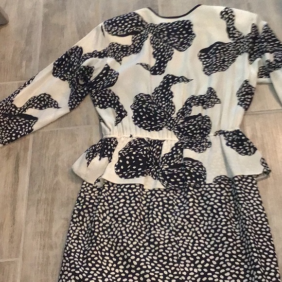 Louis Feraud vintage silk bow dress, cream/black, size 10 - Picture 10 of 13